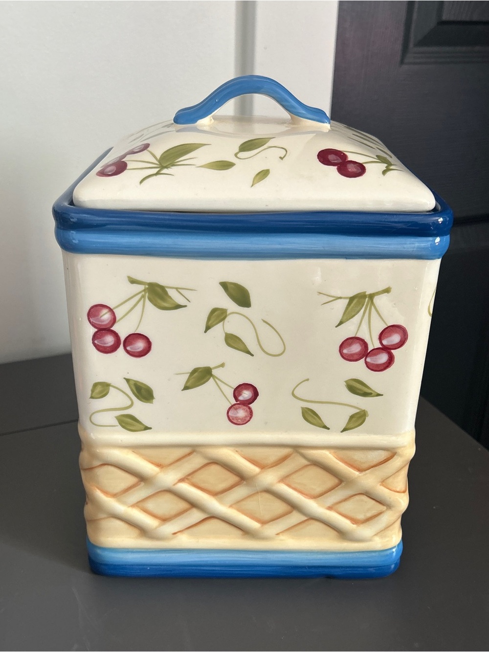 Inspirado Seattle USA Stonelite Clay Hand-Painted Cherry Ceramic Canister